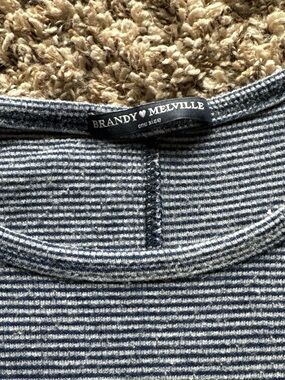Brandy Melville Navy and White Striped Short Sleeve Tee